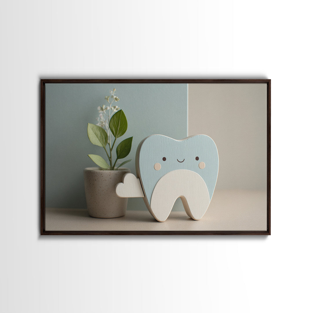 Playful Tooth Shaped Character Canvas Print, Dental Office Art, Office Wall Art, Office Decor, Abstract Art, Calm, DOA-3x2-34