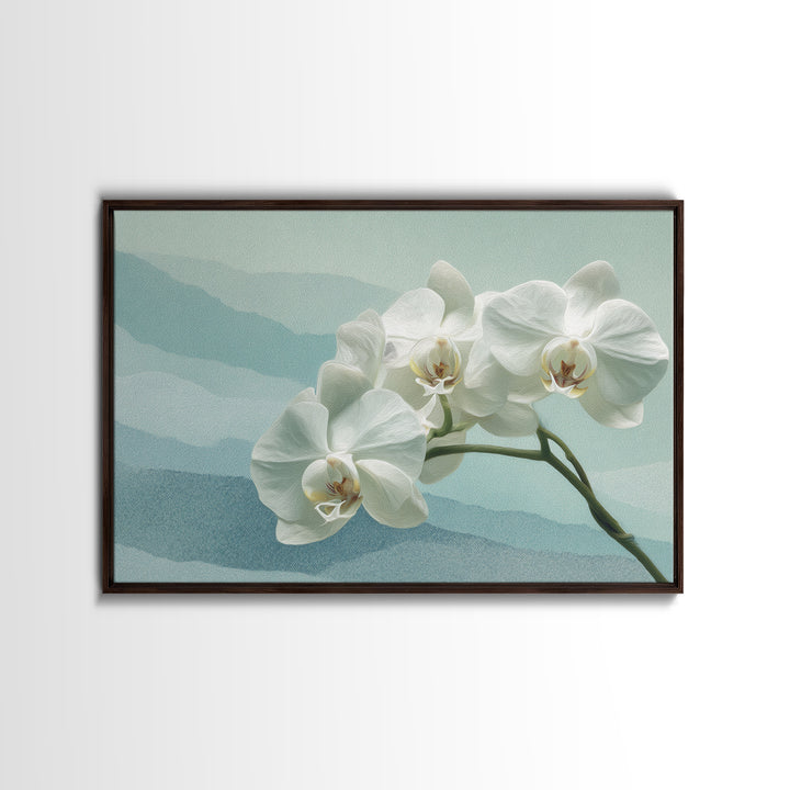 White Orchid on Stone Background Framed Canvas Print, Dental Office Art, Wall Art, Office Decor, Oil Painting, Calm, DOA-3x2-40
