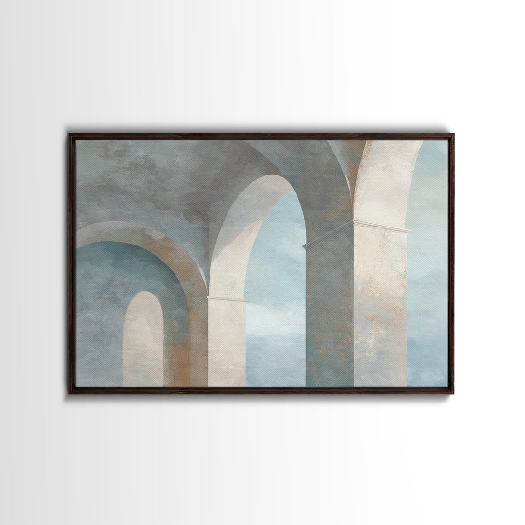 Light Scandinavian Abstract Arches Framed Canvas Print, Dental Office Art, Minimalist Wall Art, Office Decor, Fine Art, Calm, DOA-3x2-45