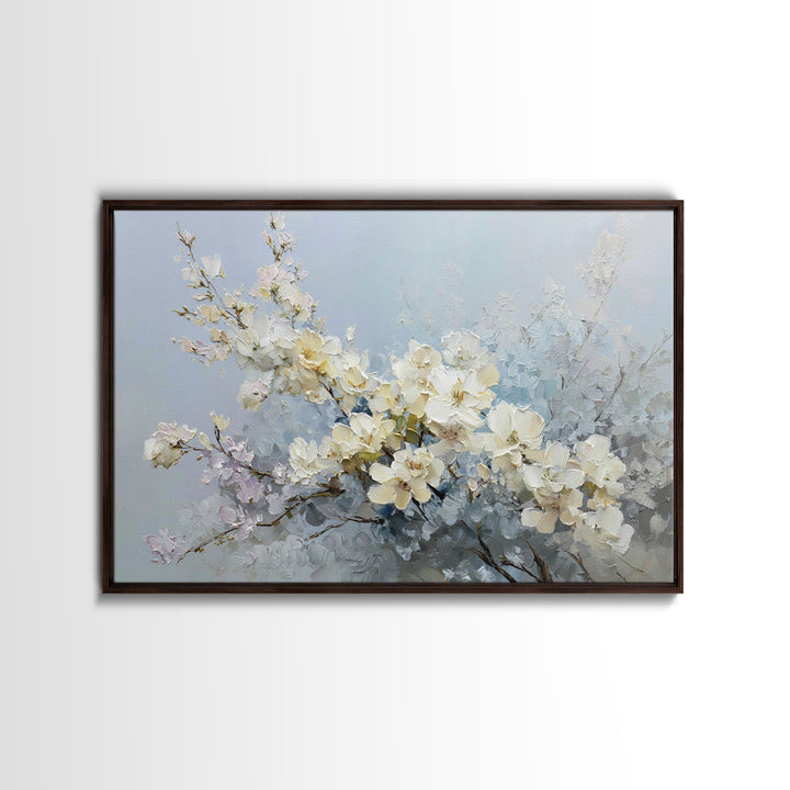 Sterile Modern Floral Painting Framed Canvas Print, Dental Office Art, Neutral Decor, Office Decor, Oil Painting, Calm, DOA-3x2-63
