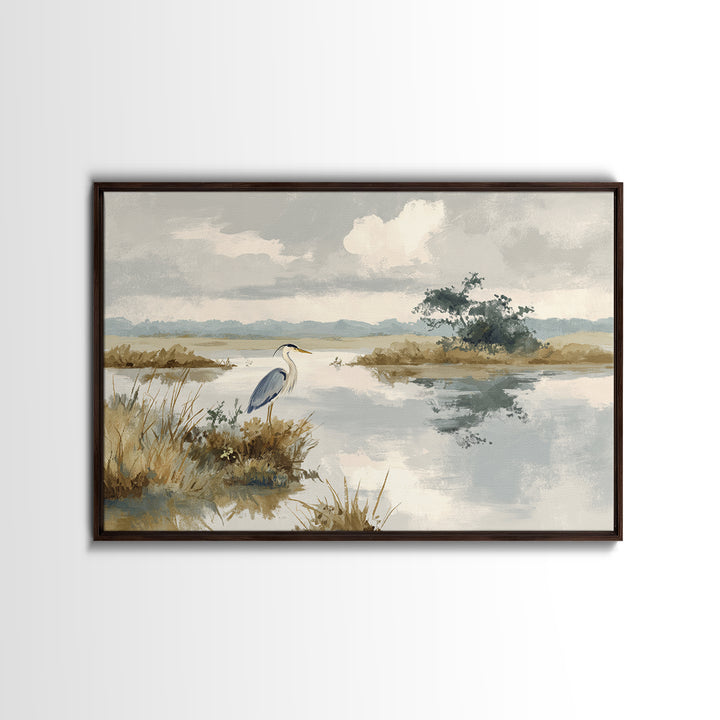 Blue Heron by Calm Marsh Water Canvas Print, Dental Office Art, Dental Art, Office Decor, Fine Art, Calm, Dental Gift, DOA-3x2-75