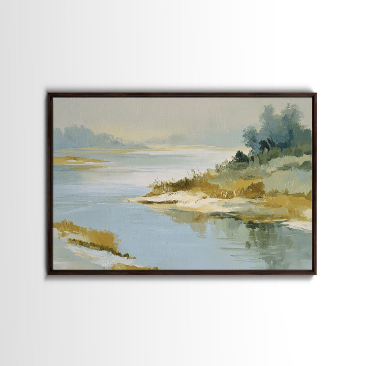 Sunlit Lake with Calming Reflections Framed Canvas Print, Dental Office Art, Dentistry Art, Office Decor, Fine Art, Calm, DOA-3x2-91