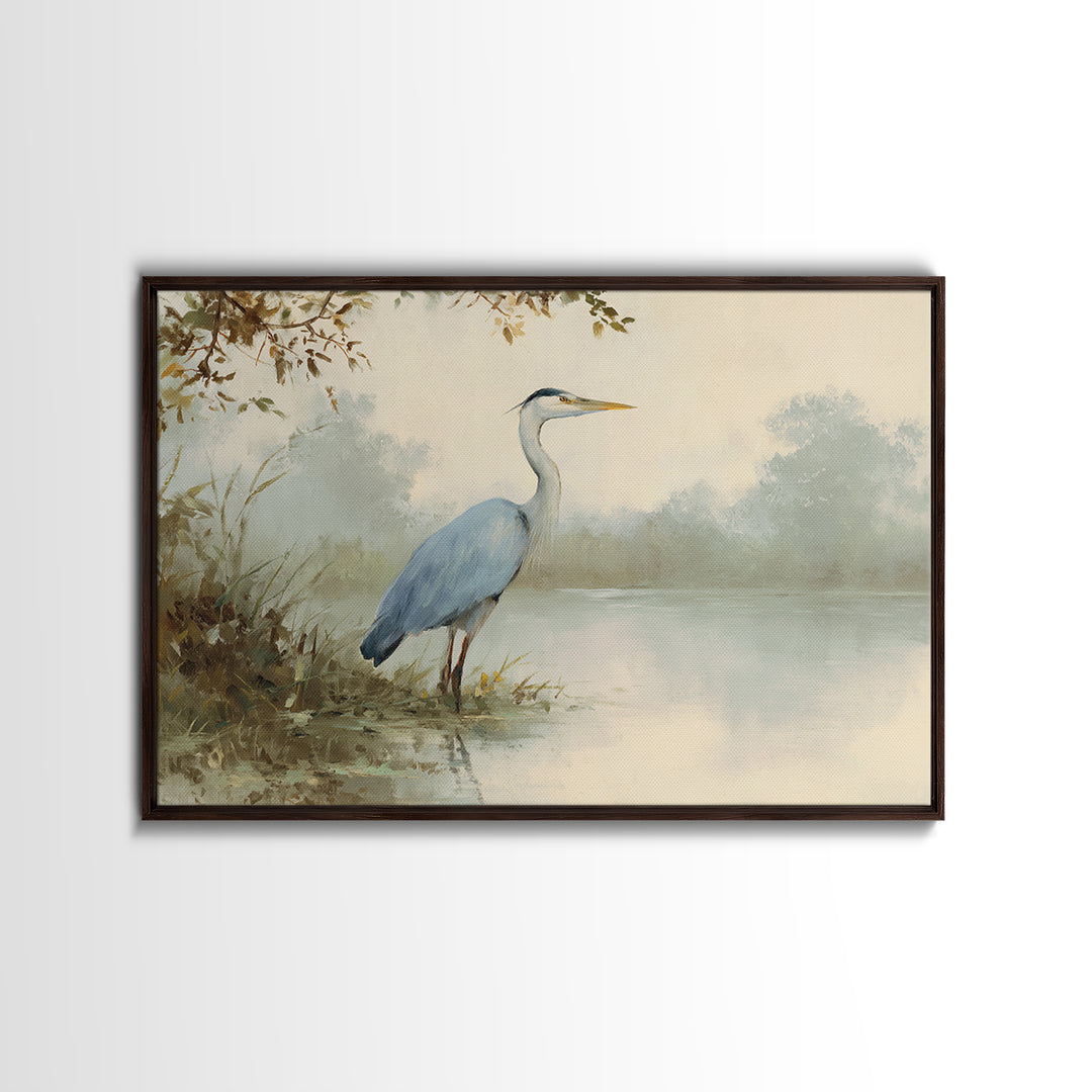 Blue Heron by Calm Marsh Water Framed Canvas Print, Dental Office Art, Dental Assistant, Office Decor, Fine Art, Calm, DOA-3x2-99