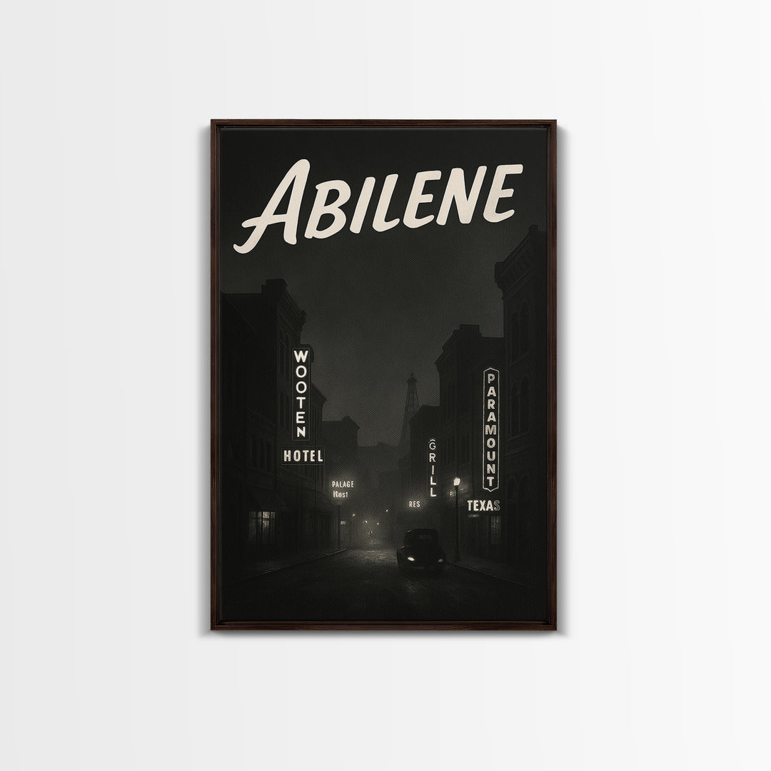 Abilene Texas Travel Poster, Canvas Print, Night Street Poster Art, Abilene Wall Art, City Art Print, Mid Century Wall Art, City Poster