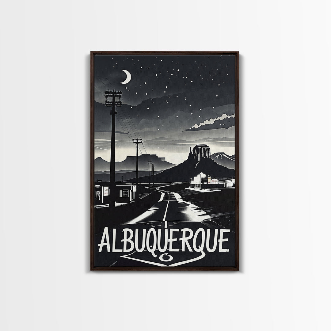 Albuquerque Travel Poster, Framed Canvas Print, Dark Moody City Wall Art, Albuquerque Wall Art, Travel Wall Art, Fine Art Print
