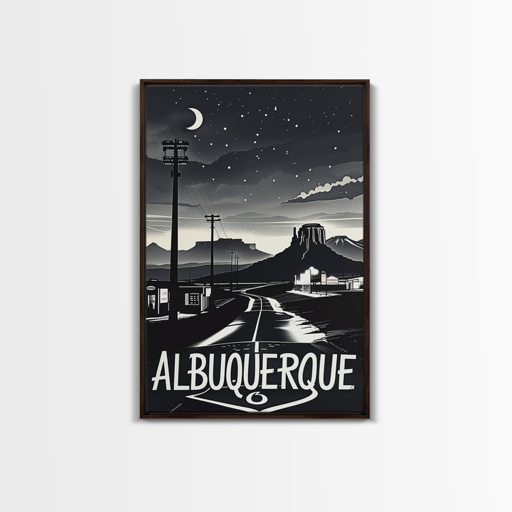 Albuquerque Travel Poster, Framed Canvas Print, Dark Moody City Wall Art, Albuquerque Wall Art, Travel Wall Art, Fine Art Print
