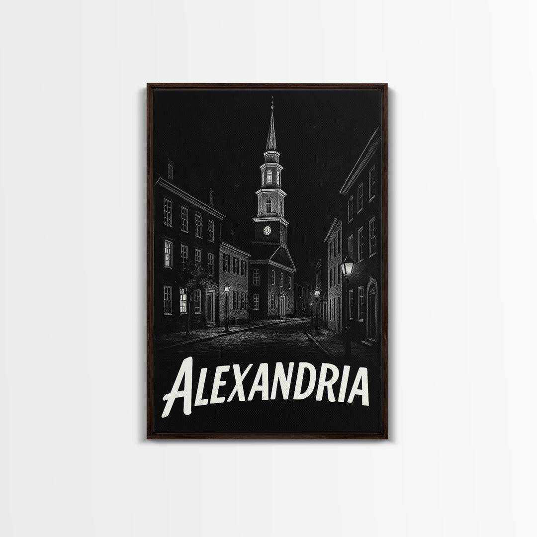 Alexandria Travel Poster, Framed Canvas Print, Black And White Travel Art, Alexandria Poster Print, Travel Poster Art, City Illustration