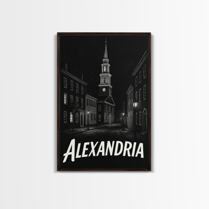 Alexandria Travel Poster, Framed Canvas Print, Black And White Travel Art, Alexandria Poster Print, Travel Poster Art, City Illustration