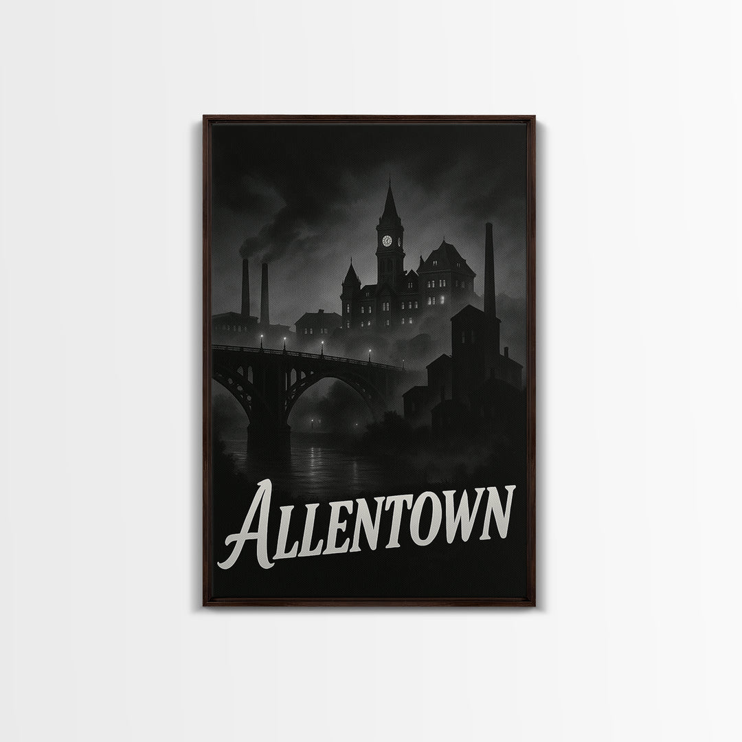 Allentown Pennsylvania Travel Poster, Canvas Print, Night Street Poster Art, Allentown City Art, City Travel Prints, Wall Art, Poster Art