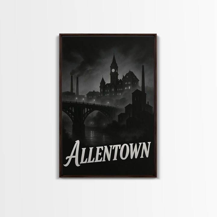 Allentown Pennsylvania Travel Poster, Canvas Print, Night Street Poster Art, Allentown City Art, City Travel Prints, Wall Art, Poster Art