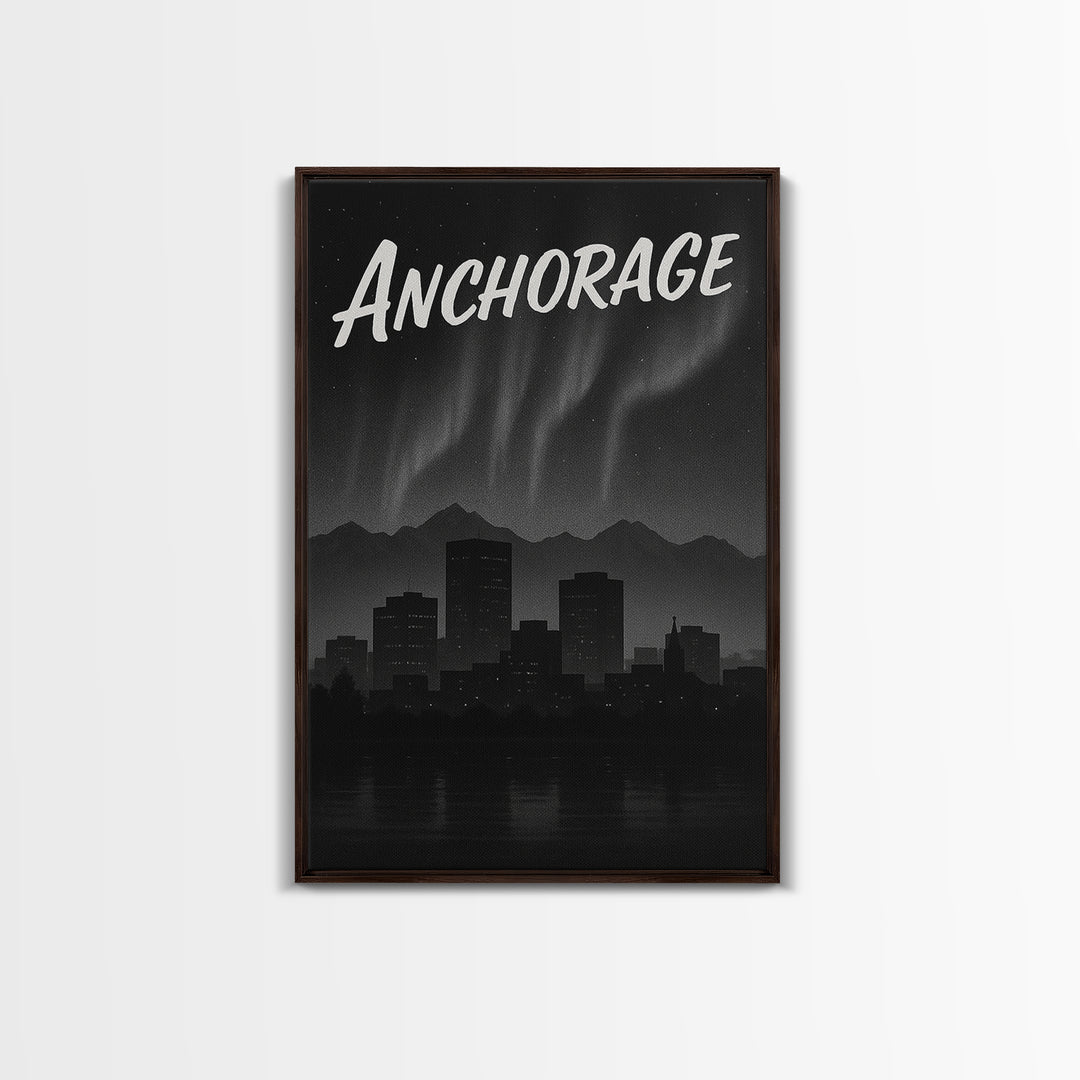 Anchorage Travel Poster, Canvas Print, Dark Moody City Wall Art, Anchorage Travel Art, Retro Travel Print, Vintage Travel Art, Design 2