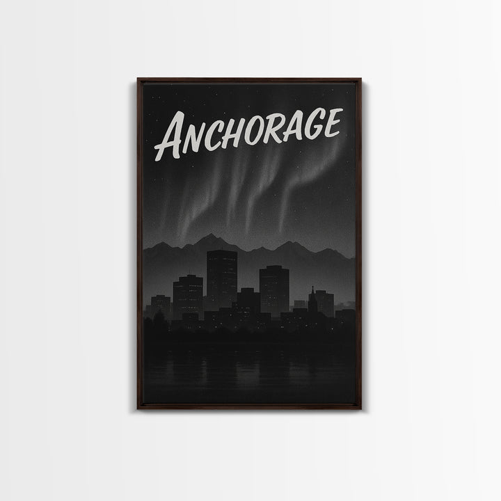 Anchorage Travel Poster, Canvas Print, Dark Moody City Wall Art, Anchorage Travel Art, Retro Travel Print, Vintage Travel Art, Design 2