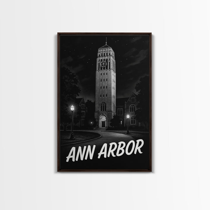 Ann Arbor Travel Poster, Framed Canvas Print, Night Street Poster Art, Ann Arbor Poster Print, Vintage Travel Print, Vintage Travel Art