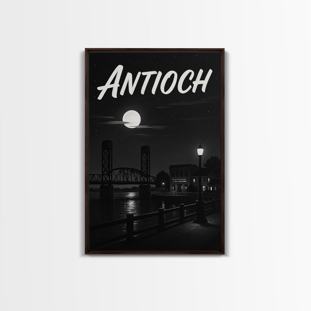Antioch Travel Poster, Framed Canvas Print, Black And White Travel Art, Antioch Wall Art, Watercolor Downtown Skyline, Travel Wall Decor