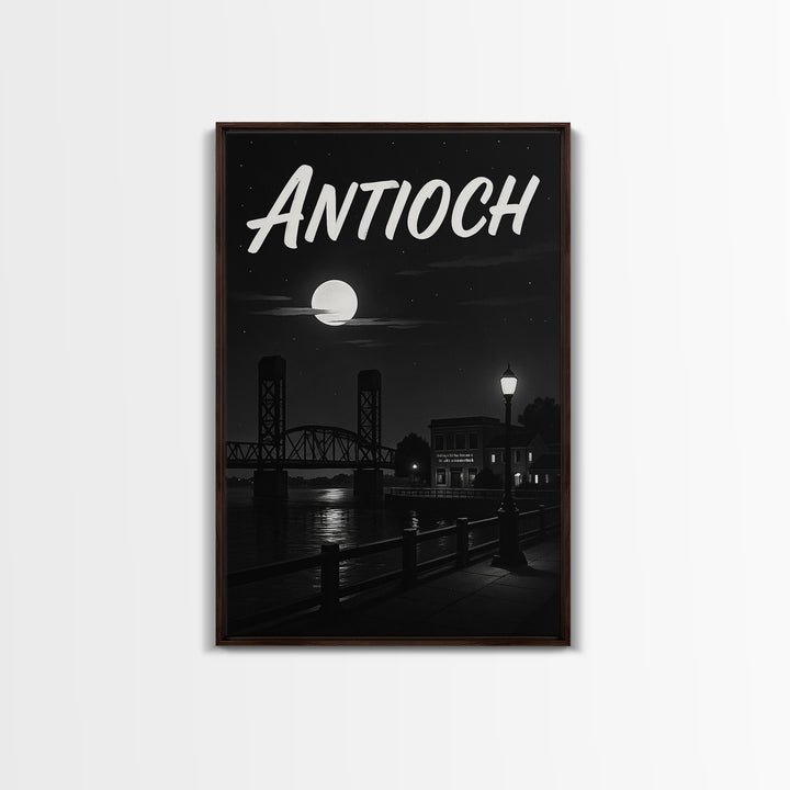 Antioch Travel Poster, Framed Canvas Print, Black And White Travel Art, Antioch Wall Art, Watercolor Downtown Skyline, Travel Wall Decor