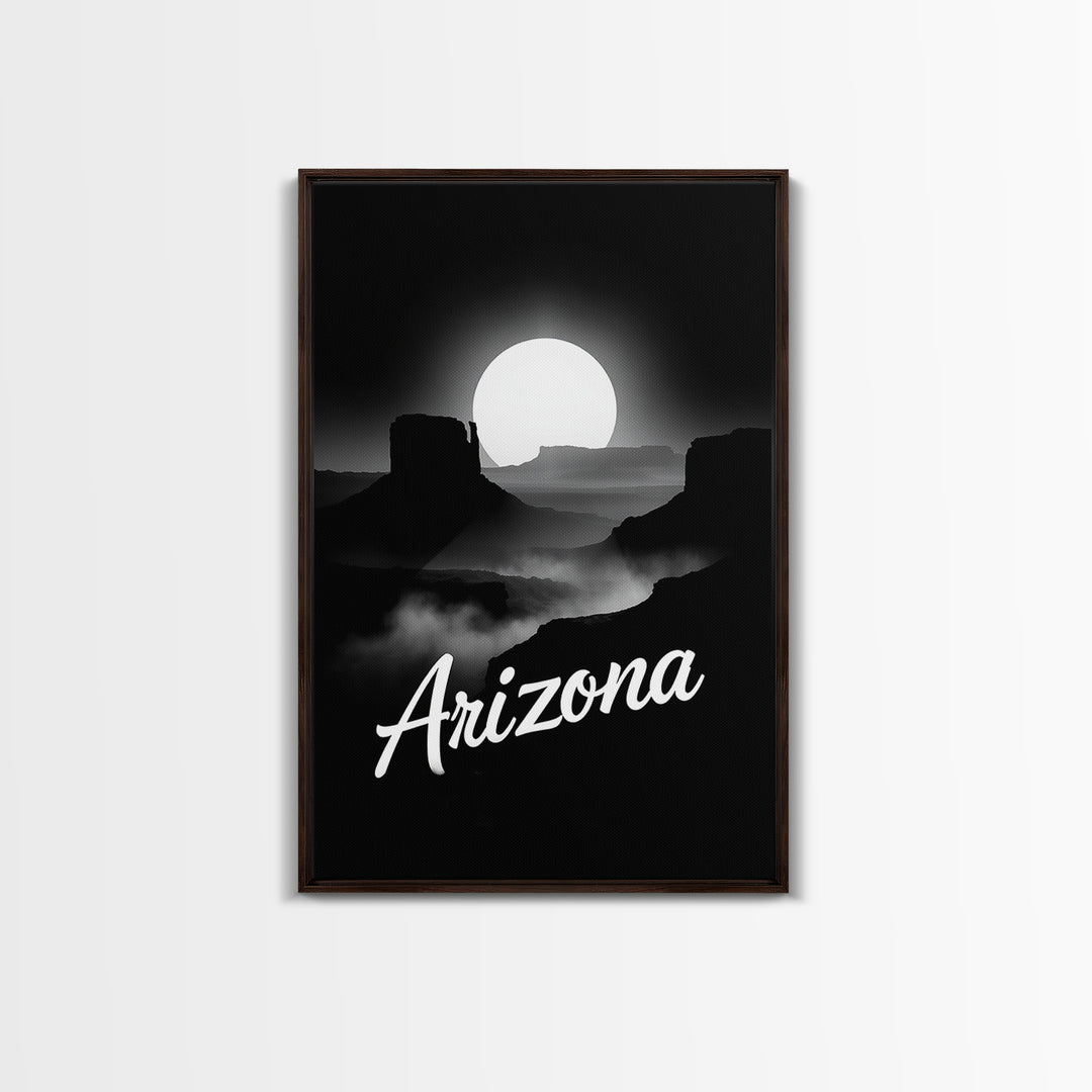 Arizona Travel Poster, Framed Canvas Print, Night Street Poster Art, Arizona City Art, Eclectic Wall Decor, Mid Century Wall Art