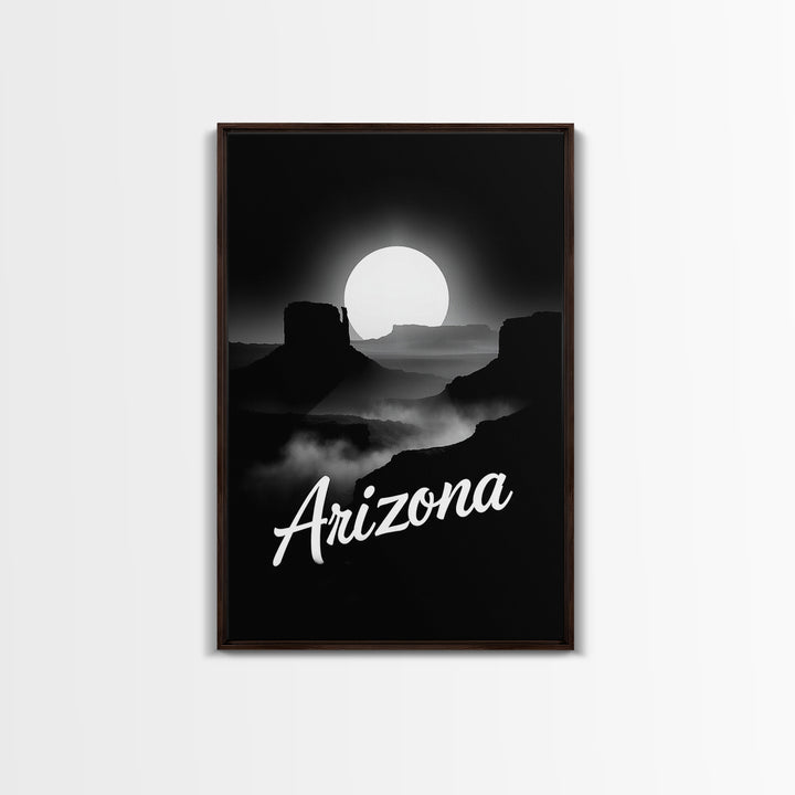 Arizona Travel Poster, Framed Canvas Print, Night Street Poster Art, Arizona City Art, Eclectic Wall Decor, Mid Century Wall Art