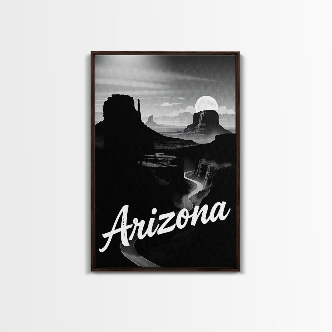 Arizona Travel Poster, Framed Canvas Print, Black And White Travel Art, Arizona Poster Print, Mid Century Wall Art, City Travel Prints