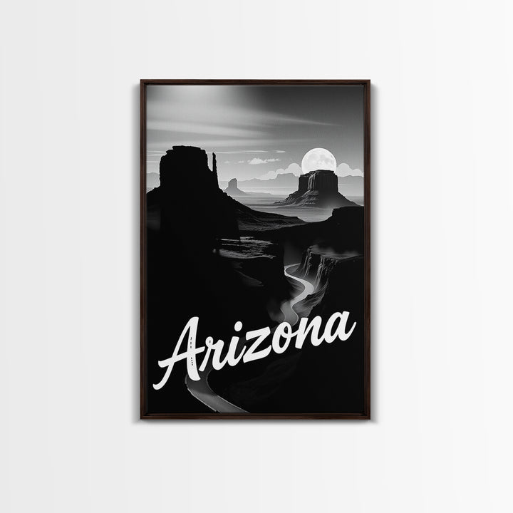 Arizona Travel Poster, Framed Canvas Print, Black And White Travel Art, Arizona Poster Print, Mid Century Wall Art, City Travel Prints