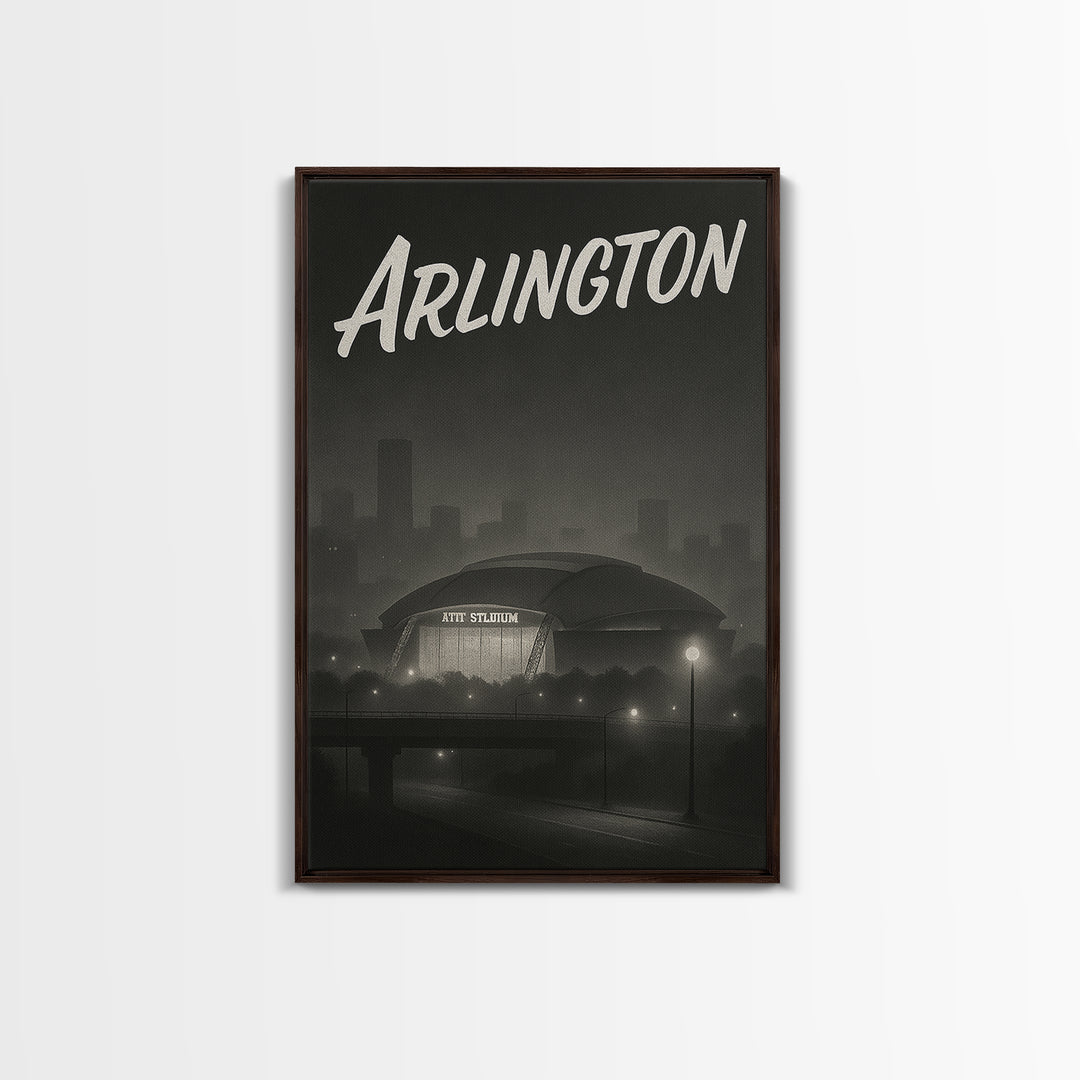 Arlington Texas Travel Poster, Canvas Print, Black And White Travel Art, Arlington Wall Art, Vintage Travel Art, Gift For Travelers