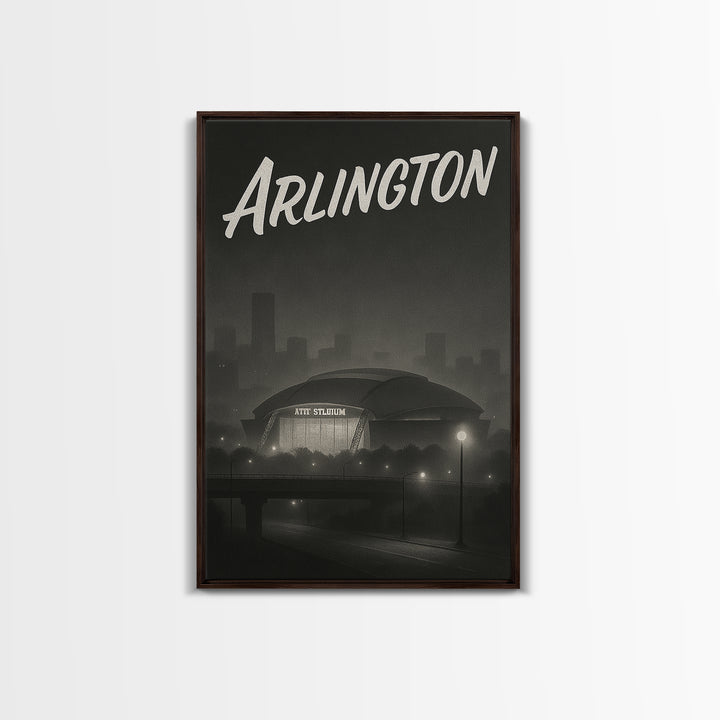Arlington Texas Travel Poster, Canvas Print, Black And White Travel Art, Arlington Wall Art, Vintage Travel Art, Gift For Travelers