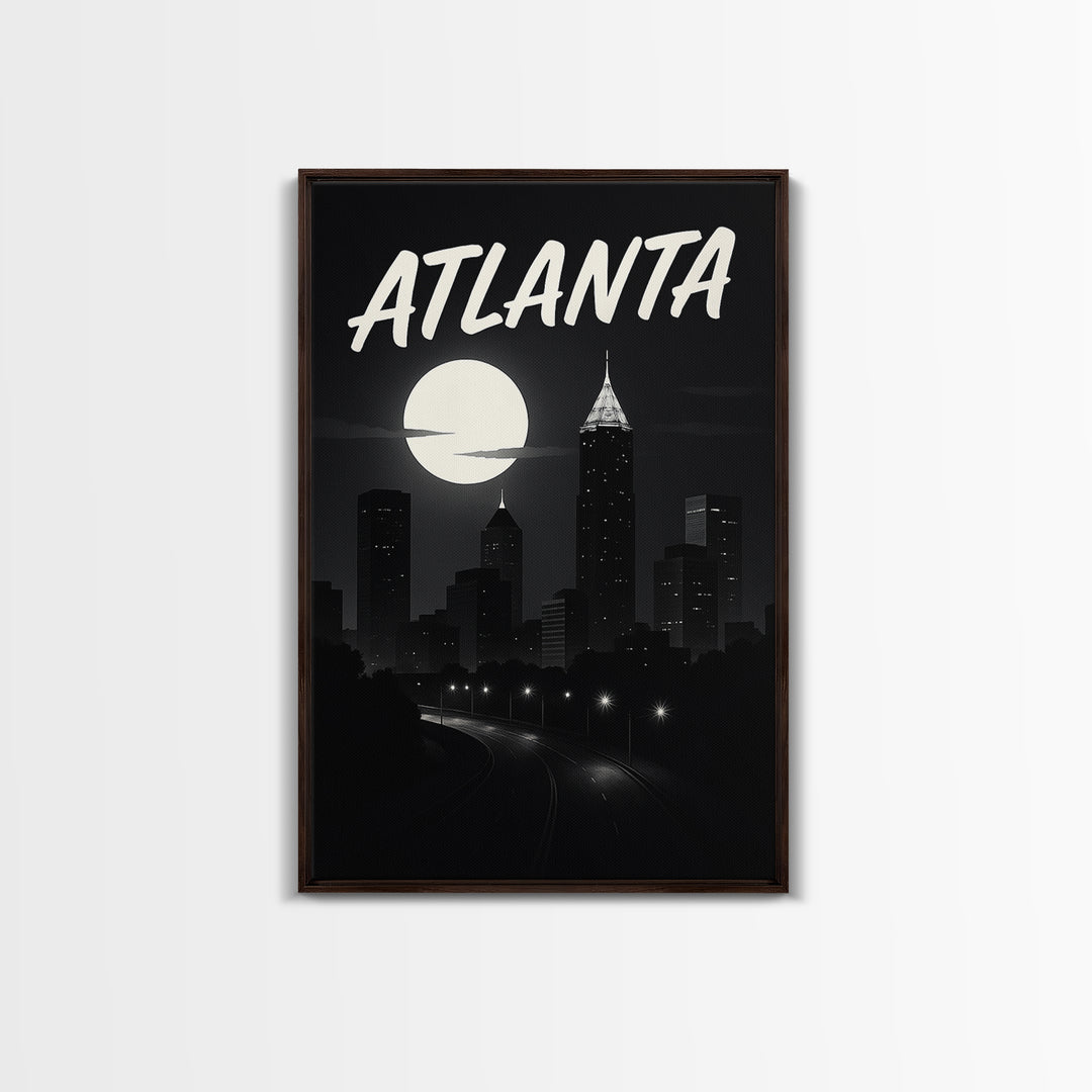 Atlanta Georgia Travel Poster, Canvas Print, Dark Moody City Wall Art, Atlanta Print, Travel Wall Art, Travel Poster Set, Office Decor