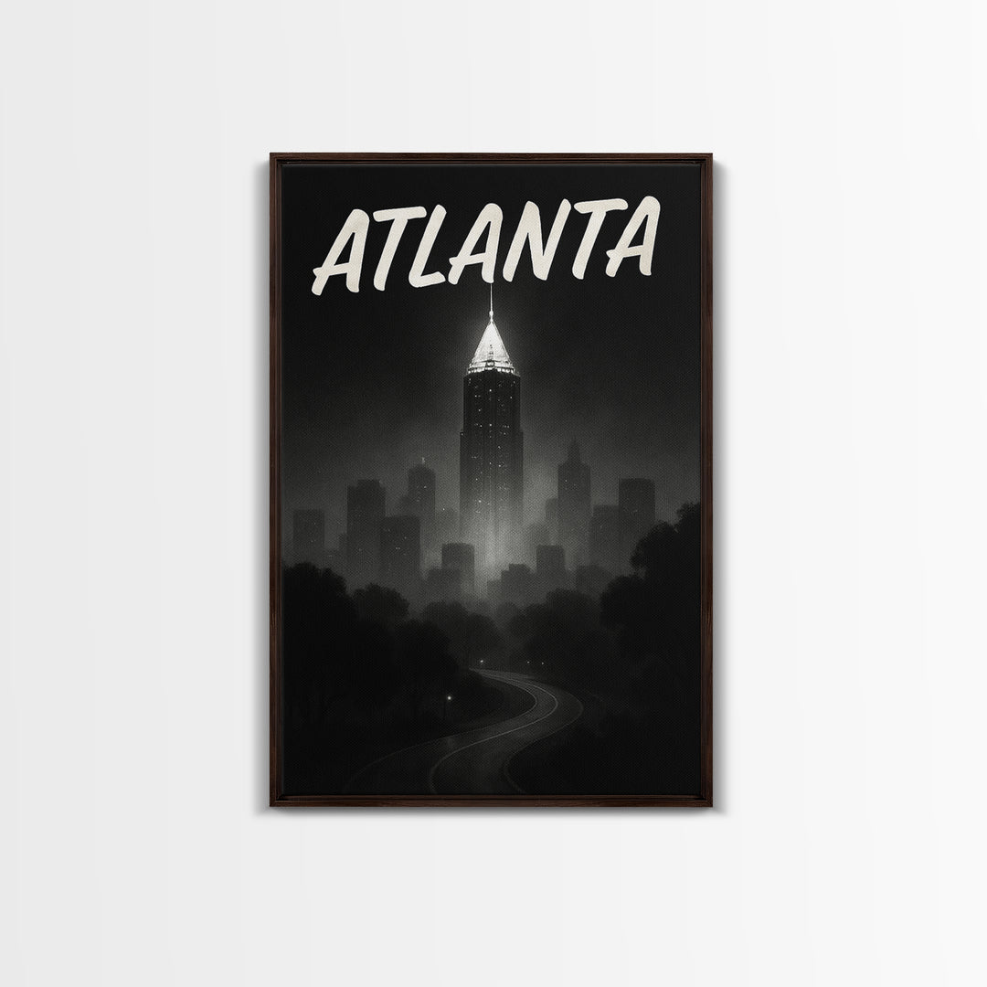 Atlanta Travel Poster, Framed Canvas Print, Night Street Poster Art, Atlanta Wall Art, Vintage Travel Print, Travel Art Print, Design 2