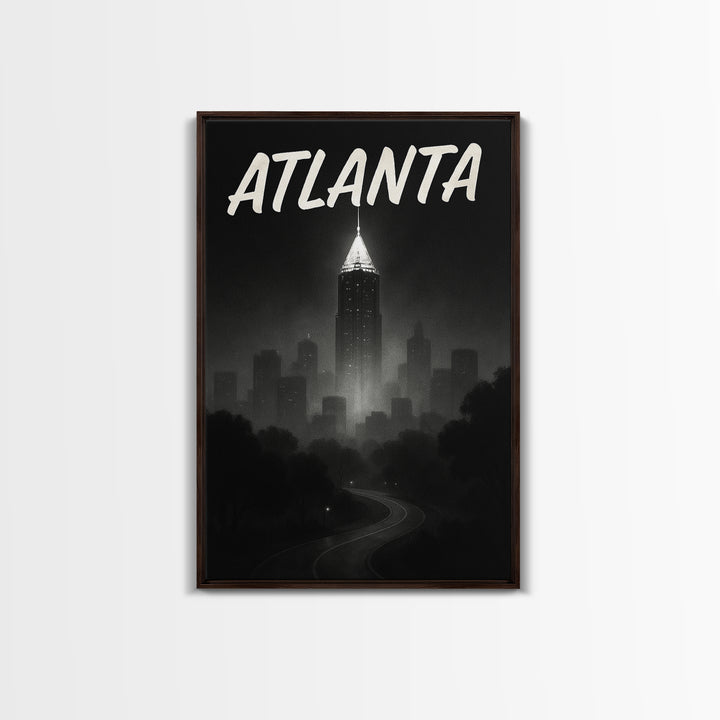 Atlanta Travel Poster, Framed Canvas Print, Night Street Poster Art, Atlanta Wall Art, Vintage Travel Print, Travel Art Print, Design 2