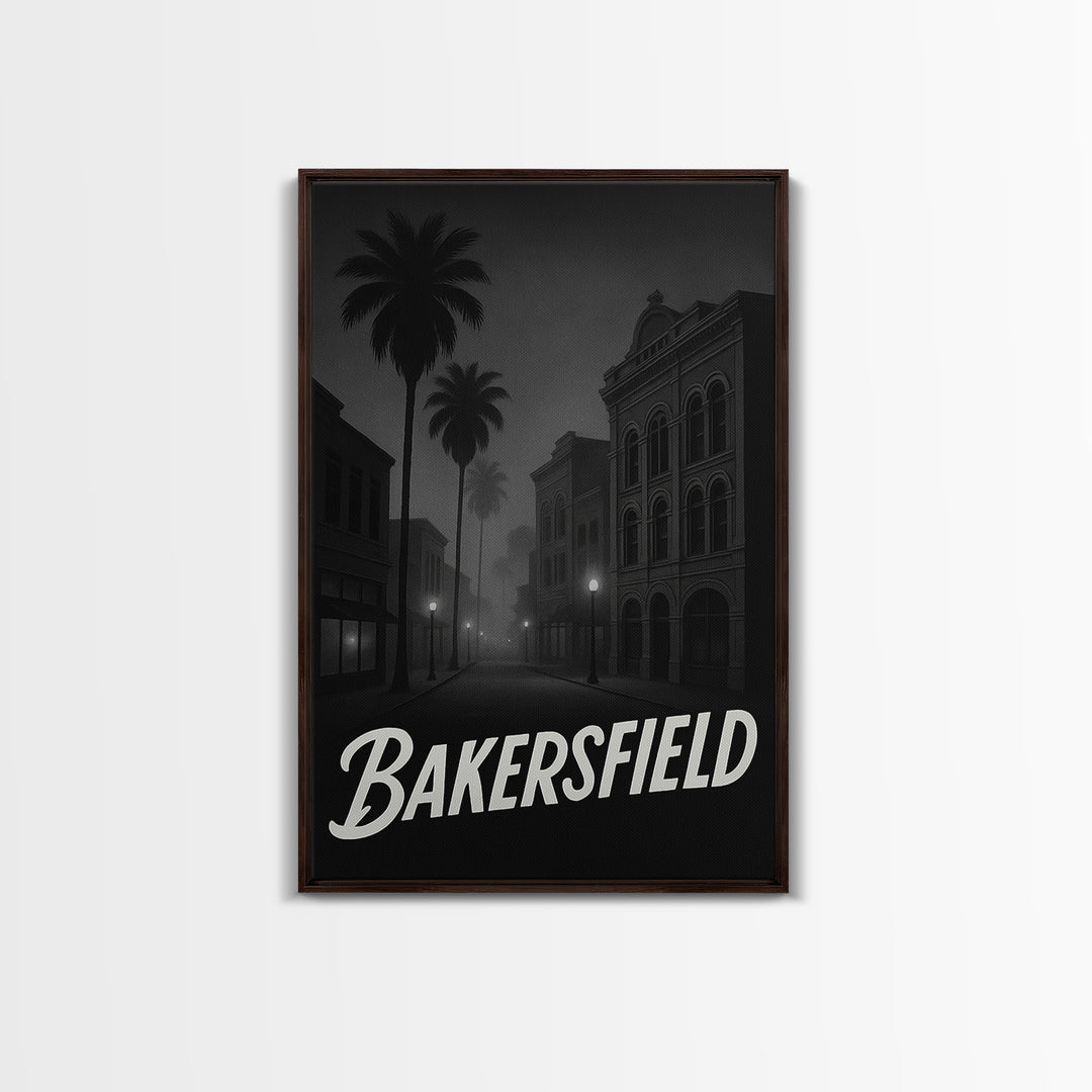 Bakersfield California Travel Poster, Canvas Print, Black And White Travel Art, Bakersfield Wall Art, Fine Art Print, Home Office Decor