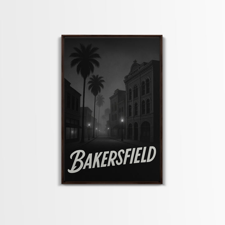 Bakersfield California Travel Poster, Canvas Print, Black And White Travel Art, Bakersfield Wall Art, Fine Art Print, Home Office Decor