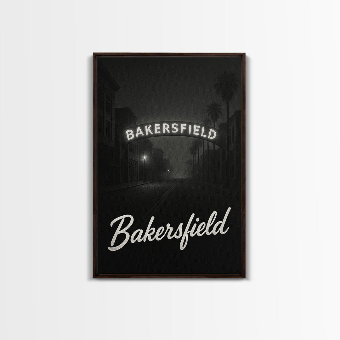 Bakersfield Travel Poster, Canvas Print, Vintage Noir Poster Art, Bakersfield Art Print, Travel Poster Set, City Travel Prints