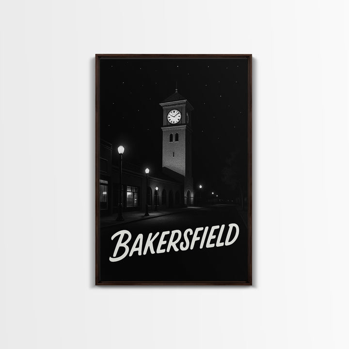 Bakersfield Travel Poster, Framed Canvas Print, Vintage Noir Poster Art, Bakersfield City Art, Vintage City Poster, Mid Century Wall Art