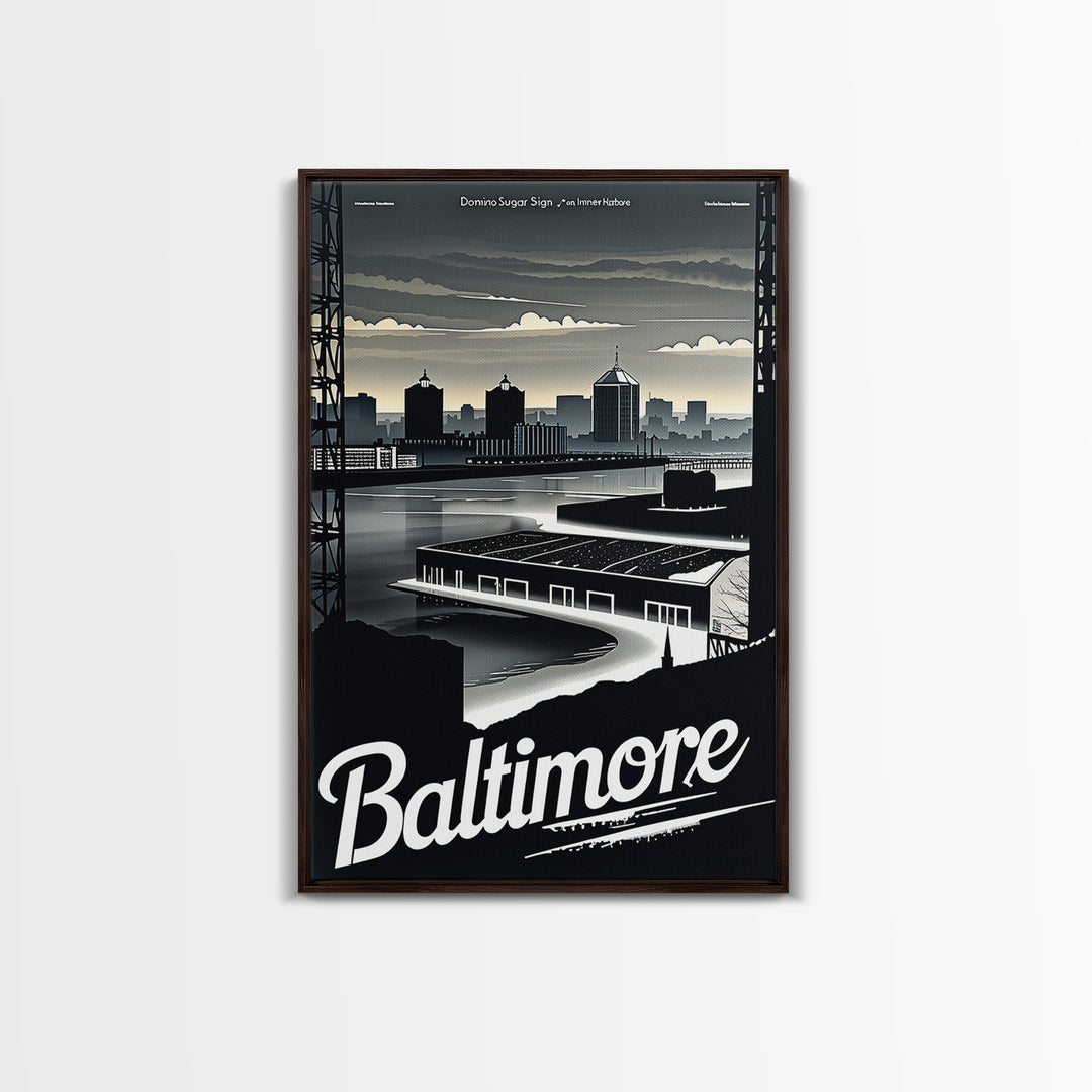 Baltimore Travel Poster, Framed Canvas Print, Black And White Travel Art, Baltimore Poster Print, Retro Travel Print, Home Office Decor