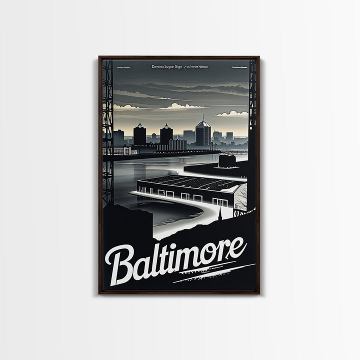 Baltimore Travel Poster, Framed Canvas Print, Black And White Travel Art, Baltimore Poster Print, Retro Travel Print, Home Office Decor