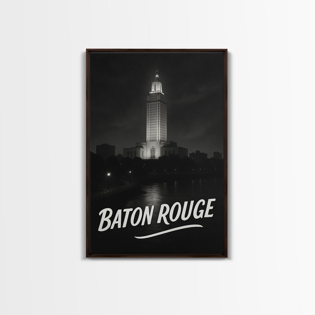 Baton Rouge Louisiana Travel Poster, Canvas Print, Black And White Travel Art, Baton Rouge Travel Art, Vintage City Art, City Travel Prints