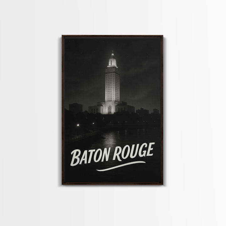 Baton Rouge Louisiana Travel Poster, Canvas Print, Black And White Travel Art, Baton Rouge Travel Art, Vintage City Art, City Travel Prints