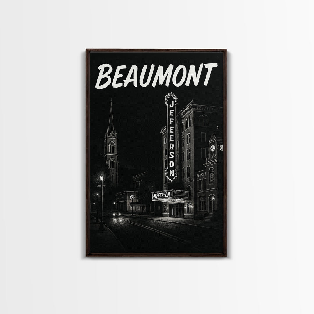 Beaumont Travel Poster, Framed Canvas Print, Dark Moody City Wall Art, Beaumont City Art, Eclectic Wall Decor, Living Room Wall Art