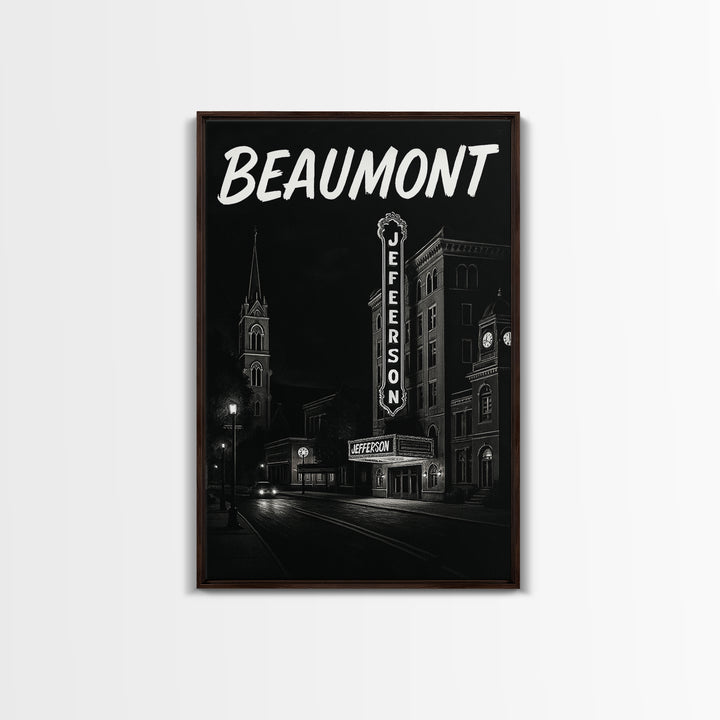 Beaumont Travel Poster, Framed Canvas Print, Dark Moody City Wall Art, Beaumont City Art, Eclectic Wall Decor, Living Room Wall Art