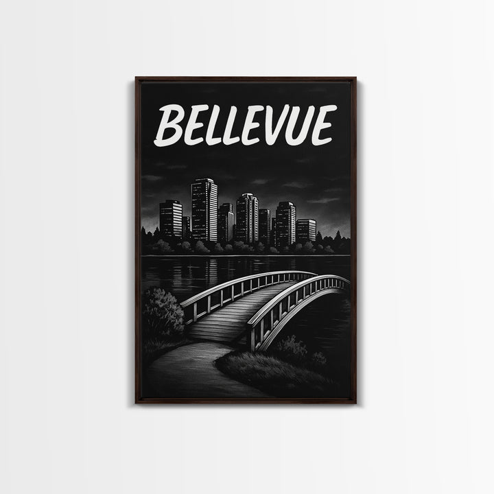 Bellevue Travel Poster, Framed Canvas Print, Black And White Travel Art, Bellevue Wall Art, Modern Wall Decor, Travel Art Print