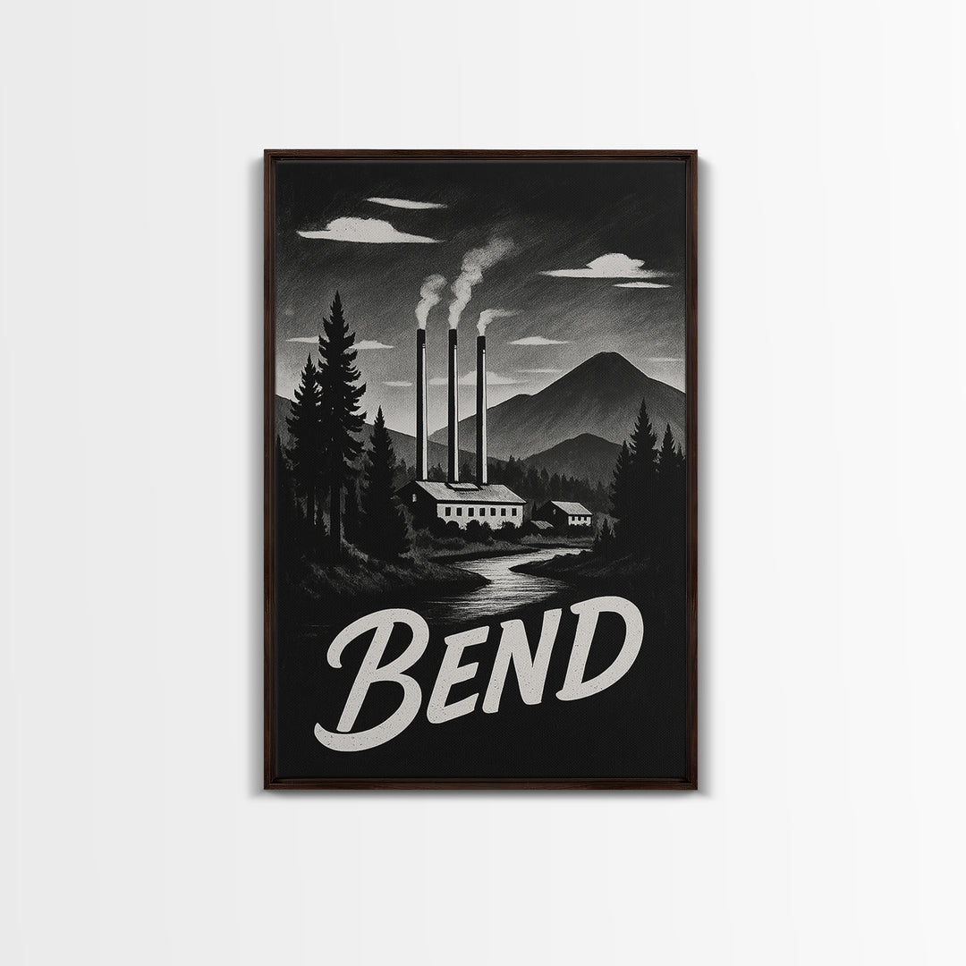 Bend Oregon Travel Poster, Canvas Print, Vintage Noir Poster Art, Bend City Art, Fine Art Print, Vintage Travel Print, Vintage City Poster