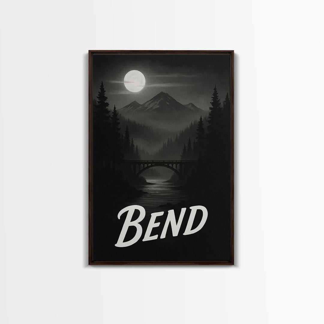 Bend Travel Poster, Canvas Print, Black And White Travel Art, Bend Travel Art, Travel Wall Decor, City Travel Prints, Gift For Travelers