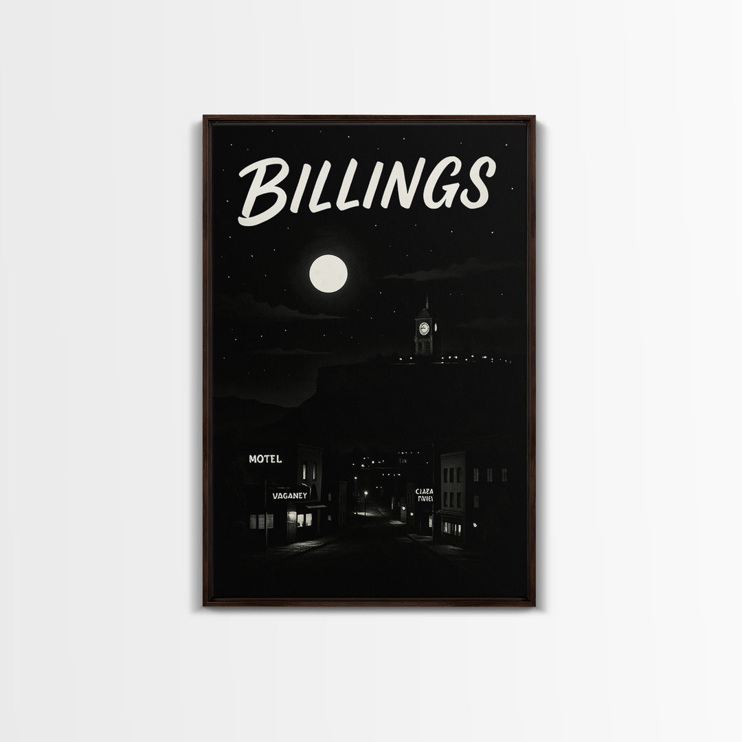 Billigns Travel Poster, Framed Canvas Print, Night Street Poster Art, Billigns Travel Art, City Travel Prints, Living Room Wall Art
