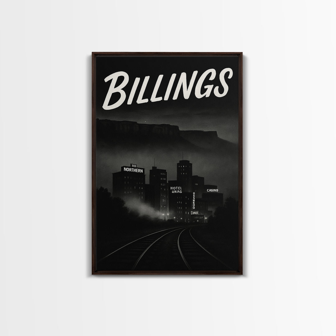 Billings Travel Poster, Canvas Print, Vintage Noir Poster Art, Billings Poster Print, Travel Wall Art, Mid Century Wall Art, Art Print