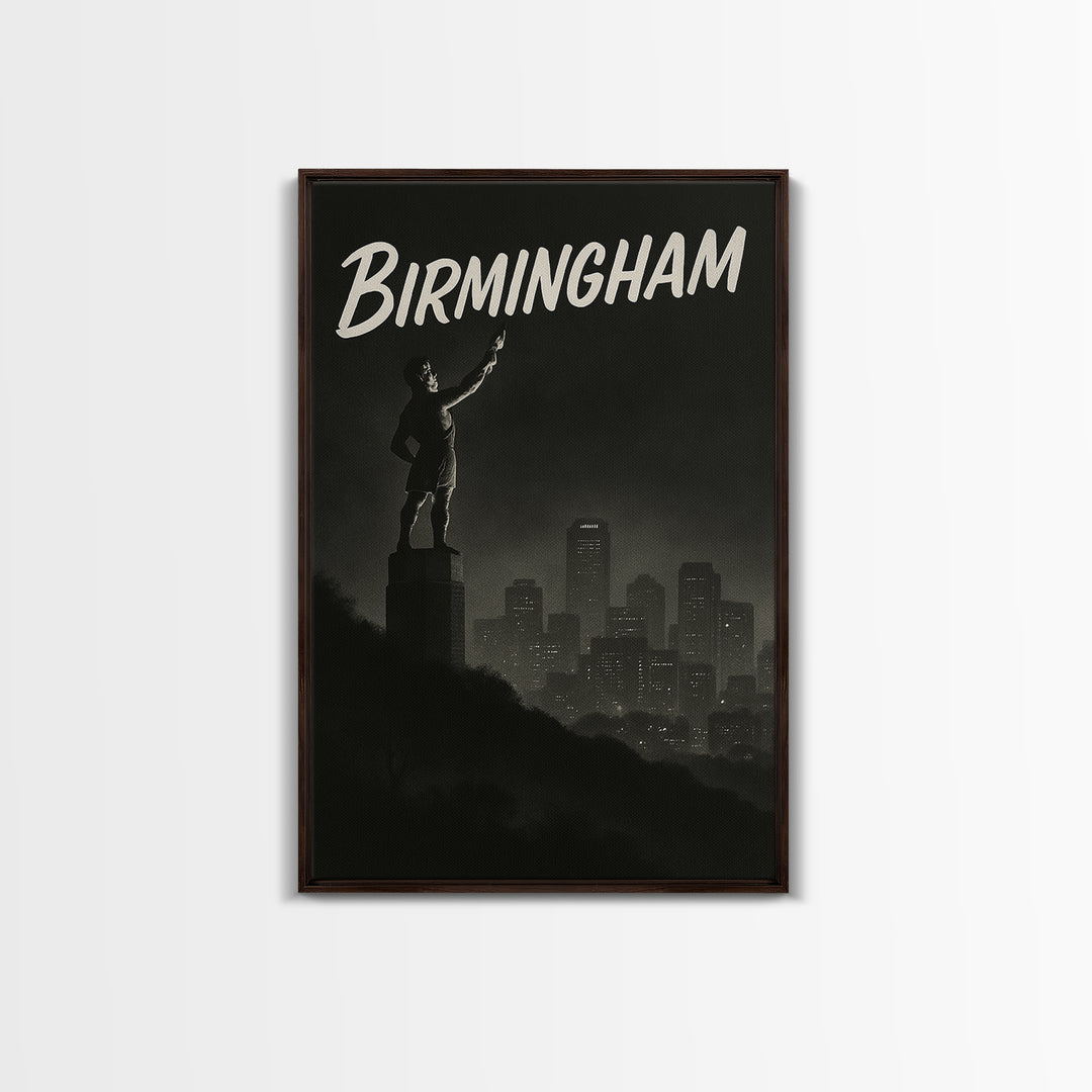 Birmingham Alabama Travel Poster, Canvas Print, Night Street Poster Art, Birmingham Wall Art, Mid Century Wall Art, Vintage Travel Print