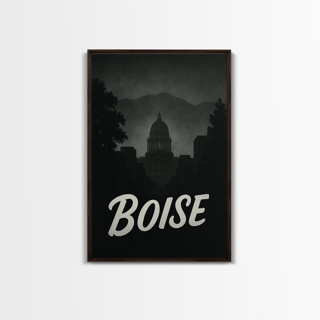 Boise Idaho Travel Poster, Canvas Print, Night Street Poster Art, Boise Wall Art, City Illustration, Travel Wall Art, Travel Wall Decor