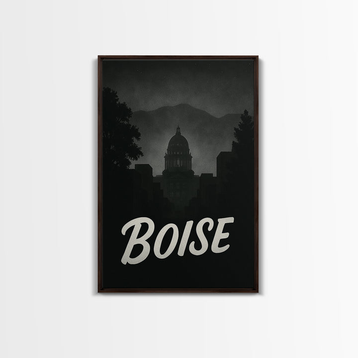 Boise Idaho Travel Poster, Canvas Print, Night Street Poster Art, Boise Wall Art, City Illustration, Travel Wall Art, Travel Wall Decor