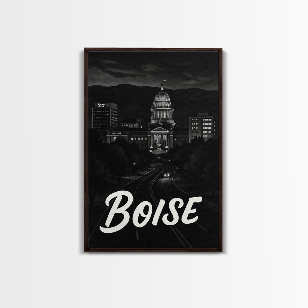 Boise Travel Poster, Canvas Print, Black And White Travel Art, Boise Travel Art, Retro Travel Print, Travel Poster Art, Home Office Decor