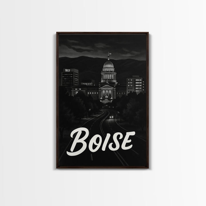 Boise Travel Poster, Canvas Print, Black And White Travel Art, Boise Travel Art, Retro Travel Print, Travel Poster Art, Home Office Decor