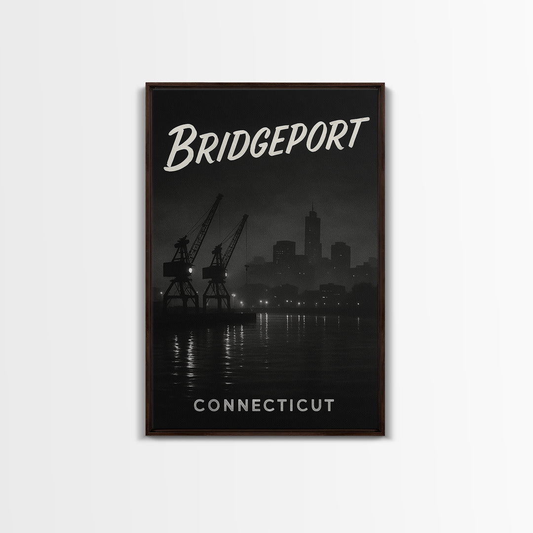 Bridgeport Connecticut Travel Poster, Canvas Print, Vintage Noir Poster Art, Bridgeport Travel Art, Living Room Wall Art, City Travel Prints