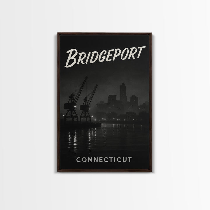 Bridgeport Connecticut Travel Poster, Canvas Print, Vintage Noir Poster Art, Bridgeport Travel Art, Living Room Wall Art, City Travel Prints
